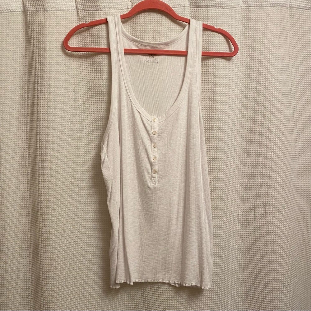Aerie White Button Up Tank Top Size Extra Large (XL)